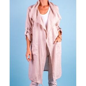 Gigi Moda Lavinia 100% Linen Cardigan Womens XL Beige Made in Italy Lagenlook